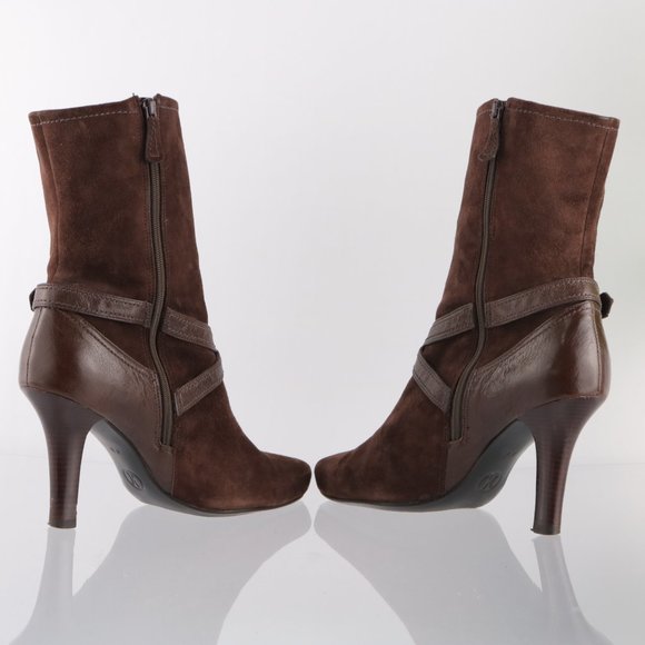 Cole Haan Dress Fashion Bootie Women 8 High Heel Brown Suede Harness Straps Zip - Picture 10 of 14